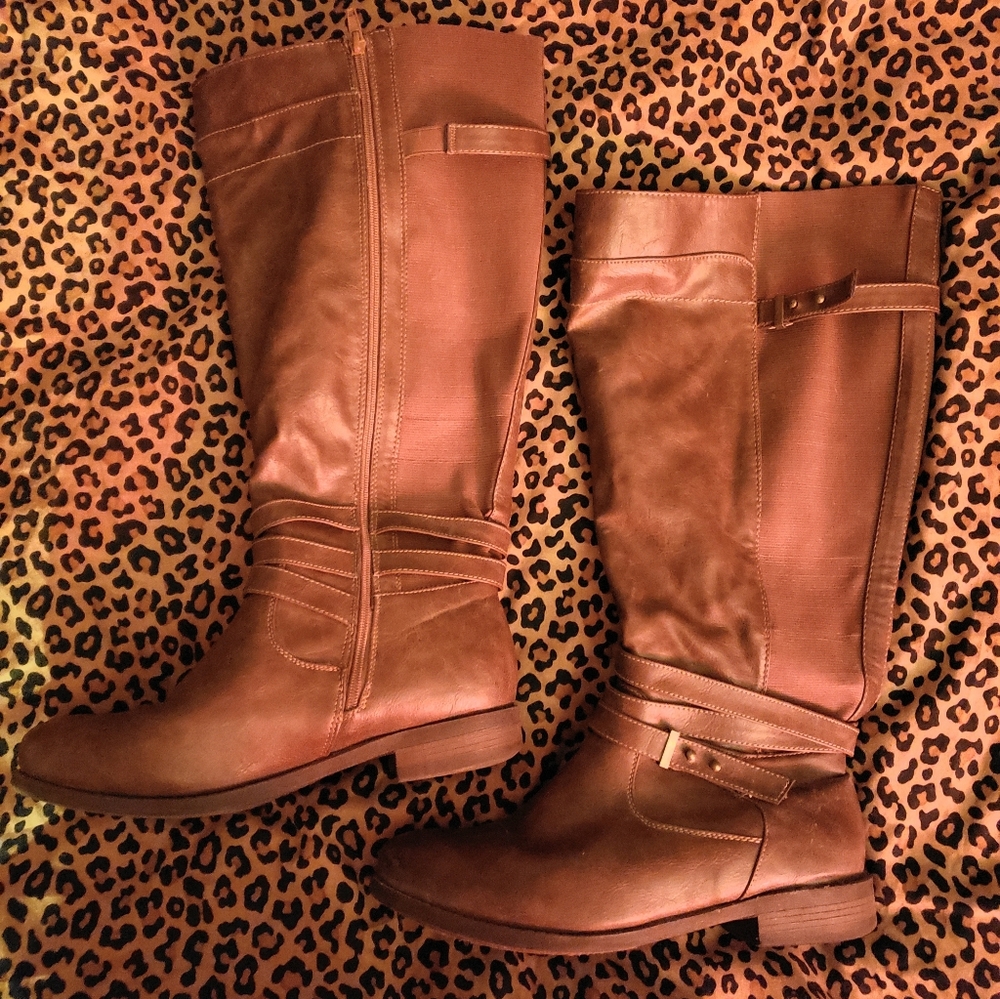 Torrid Brown Buckle Knee Boots Size 10.5